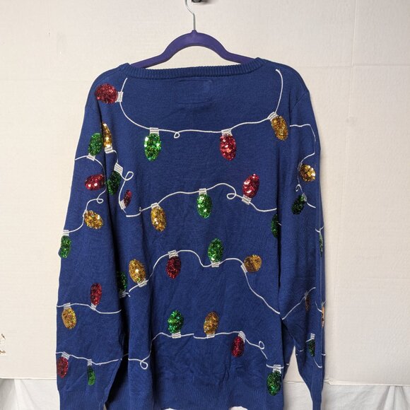 Tipsy Elves Christmas Lights Sweater – Women’s 3XL– Blue Sequin Holiday Ugly - Picture 3 of 3